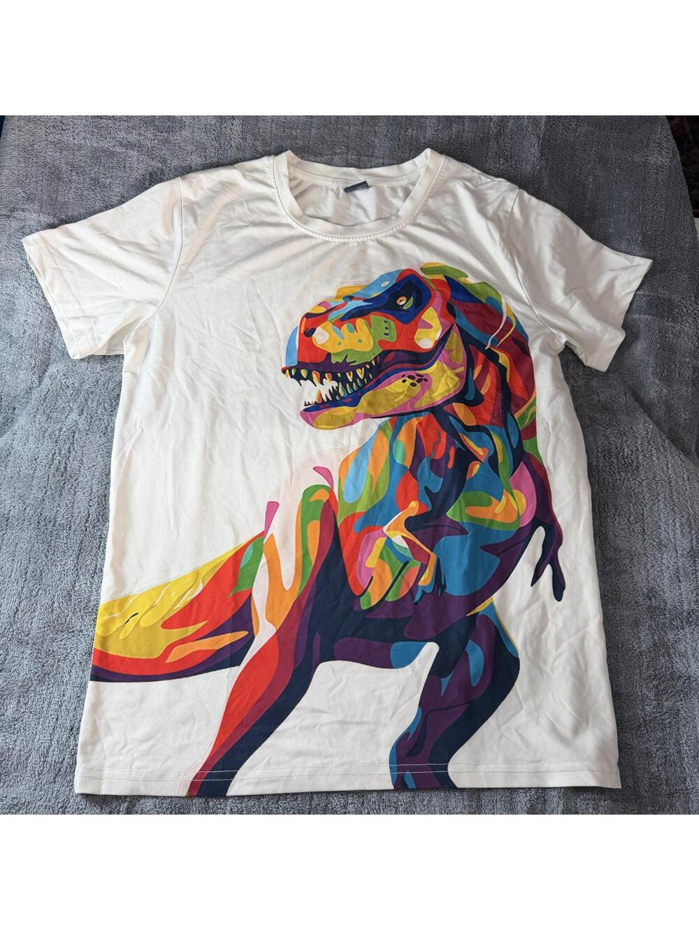 Kids XL All Over Print T-Rex T-Shirt Vibrant Artistic Dinosaur Graphic Soft Used
